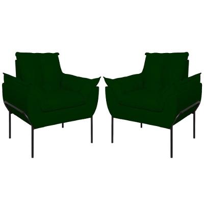 Kit 02 Poltronas Base Metal Preto Sala, Quarto Escritório Verde