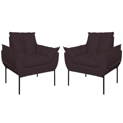 Kit 02 Poltronas Base Metal Preto Sala, Quarto Escritório Cinza