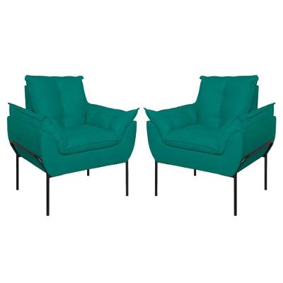 Kit 02 Poltronas Base Metal Preto Sala, Quarto Escritório Azul Turquesa
