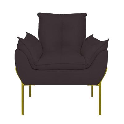 Poltrona Sofá Luxo Base Metal Dourada Recepção Escritório Cinza