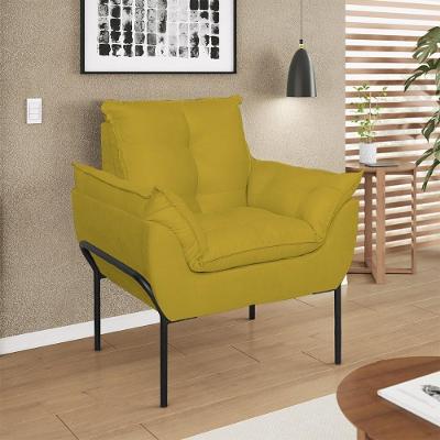 Poltrona Sofá Reforçada Base Metal Preta Amamentação Amarelo