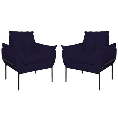 Kit 02 Poltronas Base Metal Preto Sala, Quarto Escritório Azul Marinho