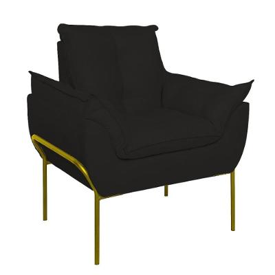 Poltrona Sofá Luxo Base Metal Dourada Recepção Escritório Preto