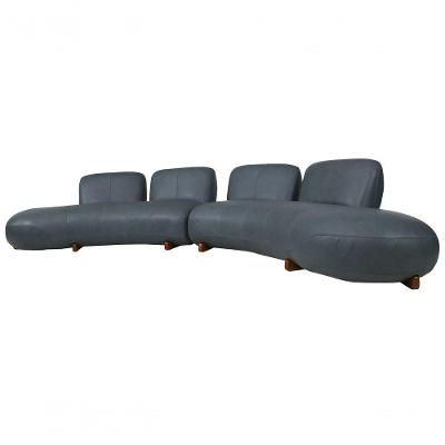 Sofá De Couro Onix Big Chaise 4,20 M Blue - Mempra