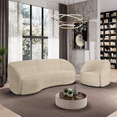 Conjunto Sofá Sala De Estar Bipartido 288cm E Poltrona Clarke Bouclê Bege G45 - Gran Belo