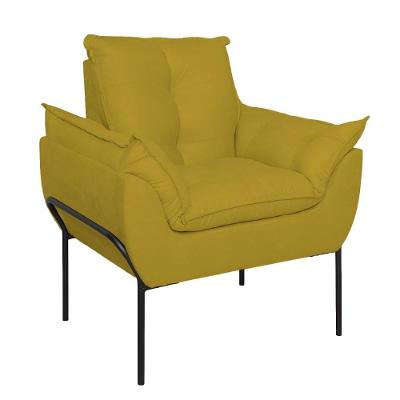 Poltrona Sofá Luxo Base Metal Preto Recepção Escritório Amarelo