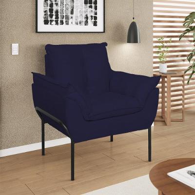 Poltrona Decorativa Luxo Recepção Clínica Estética Preto Azul Marinho