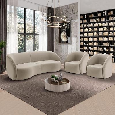 Conjunto Sofá Sala De Estar Bipartido 318cm E 2 Poltronas Clarke Veludo Bege G45 - Gran Belo
