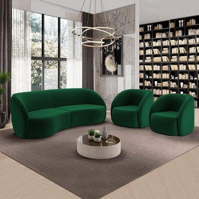 Conjunto Sofá Sala De Estar Bipartido 288cm E 2 Poltronas Clarke Veludo Verde G45 - Gran Belo