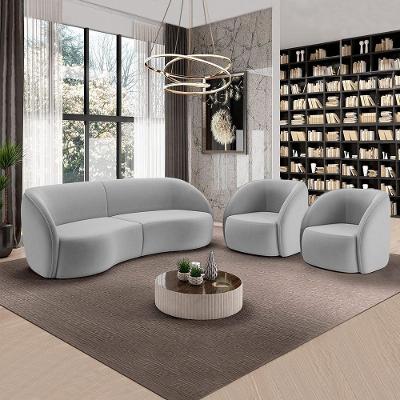 Conjunto Sofá Sala De Estar Bipartido 288cm E 2 Poltronas Clarke Veludo Cinza G45 - Gran Belo