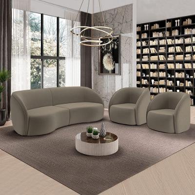 Conjunto Sofá Sala De Estar Bipartido 318cm E 2 Poltronas Clarke Veludo Castor G45 - Gran Belo