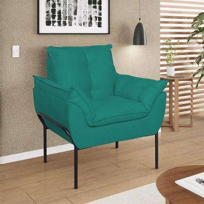 Poltrona Decorativa Luxo Recepção Clínica Estética Preto Azul Turquesa