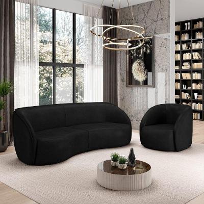 Conjunto Sofá Sala De Estar Bipartido 318cm E Poltrona Clarke Pu Preto Manchado G45 - Gran Belo