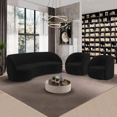 Conjunto Sofá Sala De Estar Bipartido 318cm E 2 Poltronas Clarke Veludo Preto G45 - Gran Belo