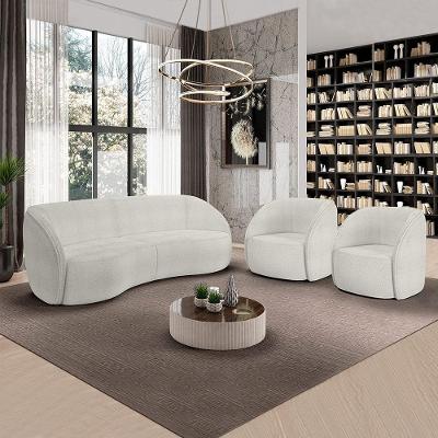 Conjunto Sofá Sala De Estar Bipartido 288cm E 2 Poltronas Clarke Bouclê Offwhite G45 - Gran Belo