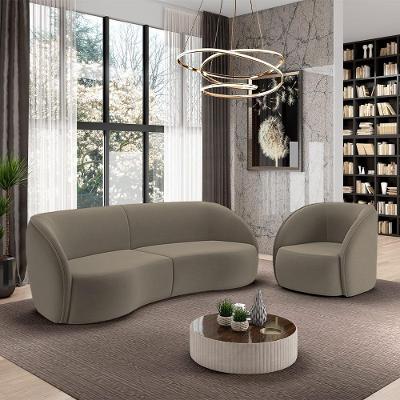 Conjunto Sofá Sala De Estar Bipartido 240cm E Poltrona Clarke Veludo Castor G45 - Gran Belo