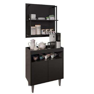 Aparador Cantinho Do Café E Painel 2 Prateleiras Flora M24 Preto - Mpozenato