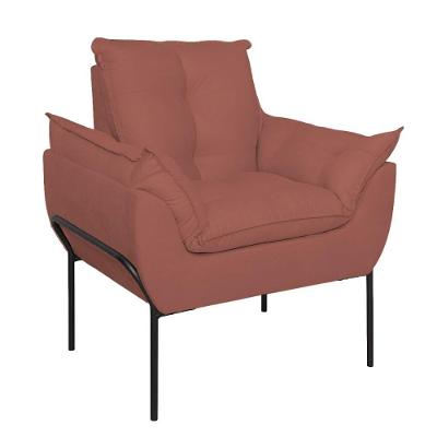 Poltrona Sofá Luxo Base Metal Preto Recepção Escritório Rosa