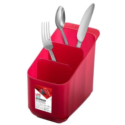 Kit Para Pia Vermelho - Porta Detergente, Escorredor De Talheres E Lixeira 3l