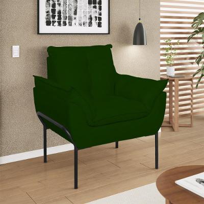 Poltrona Sofá Luxo Base Metal Preto Recepção Escritório Verde