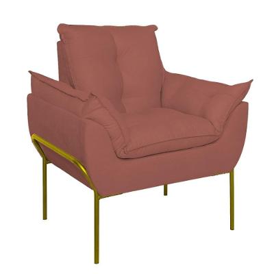 Poltrona Sofá Luxo Base Metal Dourada Recepção Escritório Rosa