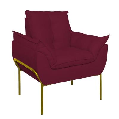 Poltrona Sofá Luxo Base Metal Dourada Recepção Escritório Marsala