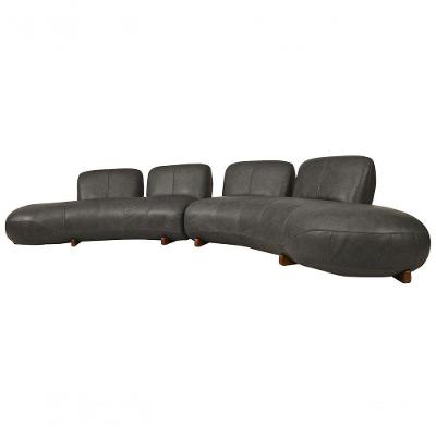 Sofá De Couro Onix Big Chaise 4,20 M Soft Charcoal - Mempra