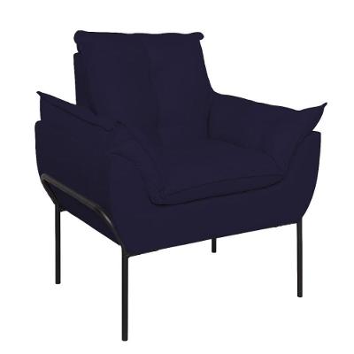 Poltrona Sofá Luxo Base Metal Preto Recepção Escritório Azul Marinho
