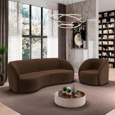 Conjunto Sofá Sala De Estar Bipartido 318cm E Poltrona Clarke Veludo Marrom G45 - Gran Belo