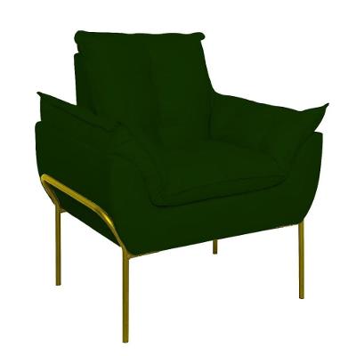 Poltrona Sofá Luxo Base Metal Dourada Recepção Escritório Verde