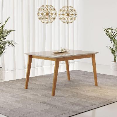 Mesa De Jantar Elegance 160x80cm Com Vidro Jcm Movelaria Cinamomo/ Off White