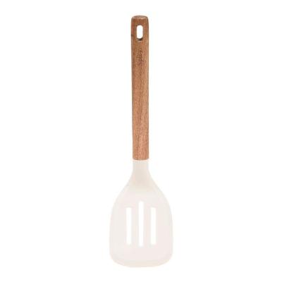 Espátula Vazada De Silicone Com Cabo Em Acácia Spicy Bege