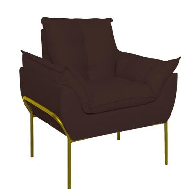 Poltrona Sofá Luxo Base Metal Dourada Recepção Escritório Marrom