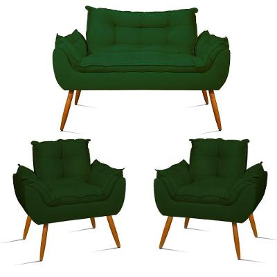 Kit Namoradeira Opala + 2 Poltronas Para Sala Balaqui Decor Verde