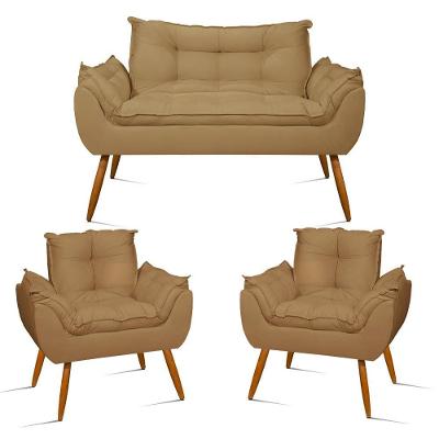 Kit Namoradeira Opala + 2 Poltronas Para Sala Balaqui Decor Capuccino