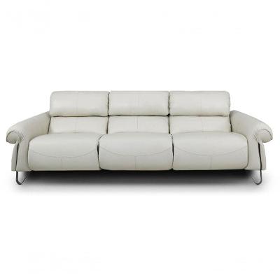Sofá Reclinável Elétrico De Couro Belarus Off White - Mempra (3 Módulos)