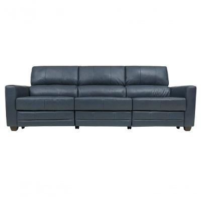 Sofá Reclinável Elétrico De Couro Jordânia 3 Lugares Blue Bicolor - Mempra