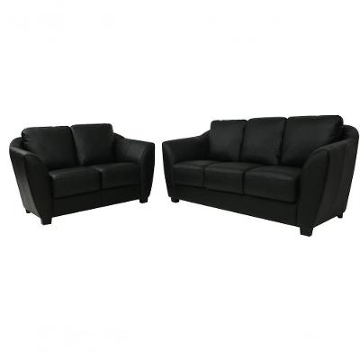 Conjunto Sofá De Couro Baltic 3 E 2 Lugares Preto Pigmentado - Mempra