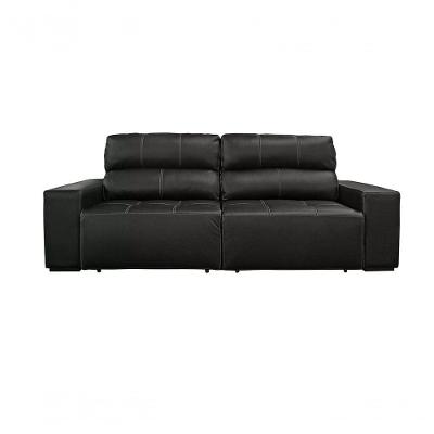 Sofá Retrátil E Reclinável De Couro Atami 2,30 M Preto Pigmentado - Mempra Design