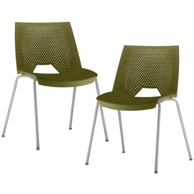 Kit 02 Cadeiras Empilhável Fixa Liked F02 Base Aço Cinza Verde - Lyam Decor