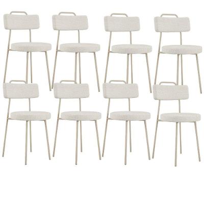 Kit 08 Cadeiras Decorativas Estofada Sala Jantar Barcelona Arena L02 Linho Champagne - Lyam