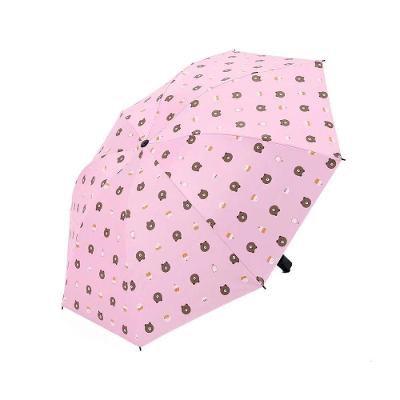 Sombrinha Dupla Face Urso Guada-chuva Cola Protetor Solar Rosa