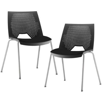 Kit 02 Cadeiras Empilhável Fixa Liked F02 Base Aço Cinza Preto - Lyam Decor