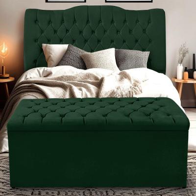 Kit Cabeceira E Calçadeira Baú Dunas Casal 140 Cm - Veludo Verde