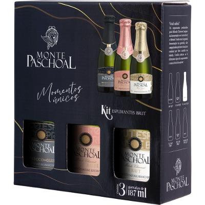Kit Mini Espumante Monte Paschoal Brut 3x187 Ml