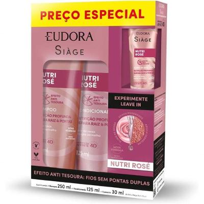 Kit Eudora Siage Promopack Nutri Rose 3 Produtos - Shampoo + Condicionador + Leave-in
