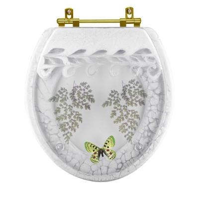 Assento Sanitário Decorado Oval Convencional Com Borboleta Verde Para Todas As Marcas Com Ferragem Dourada