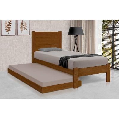 Cama Solteiro Lara Com Auxiliar Em Madeira - Castanho - Marrom