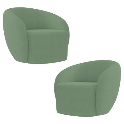 Poltrona Para Sala De Estar Orgânica Kit Com 2 Garbin K04 Boucle Verde - Mpozenato