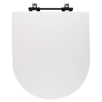 Assento Sanitário Poliéster Antibacteriano Carrara Branco Para Vaso Deca Com Ferragem Preta